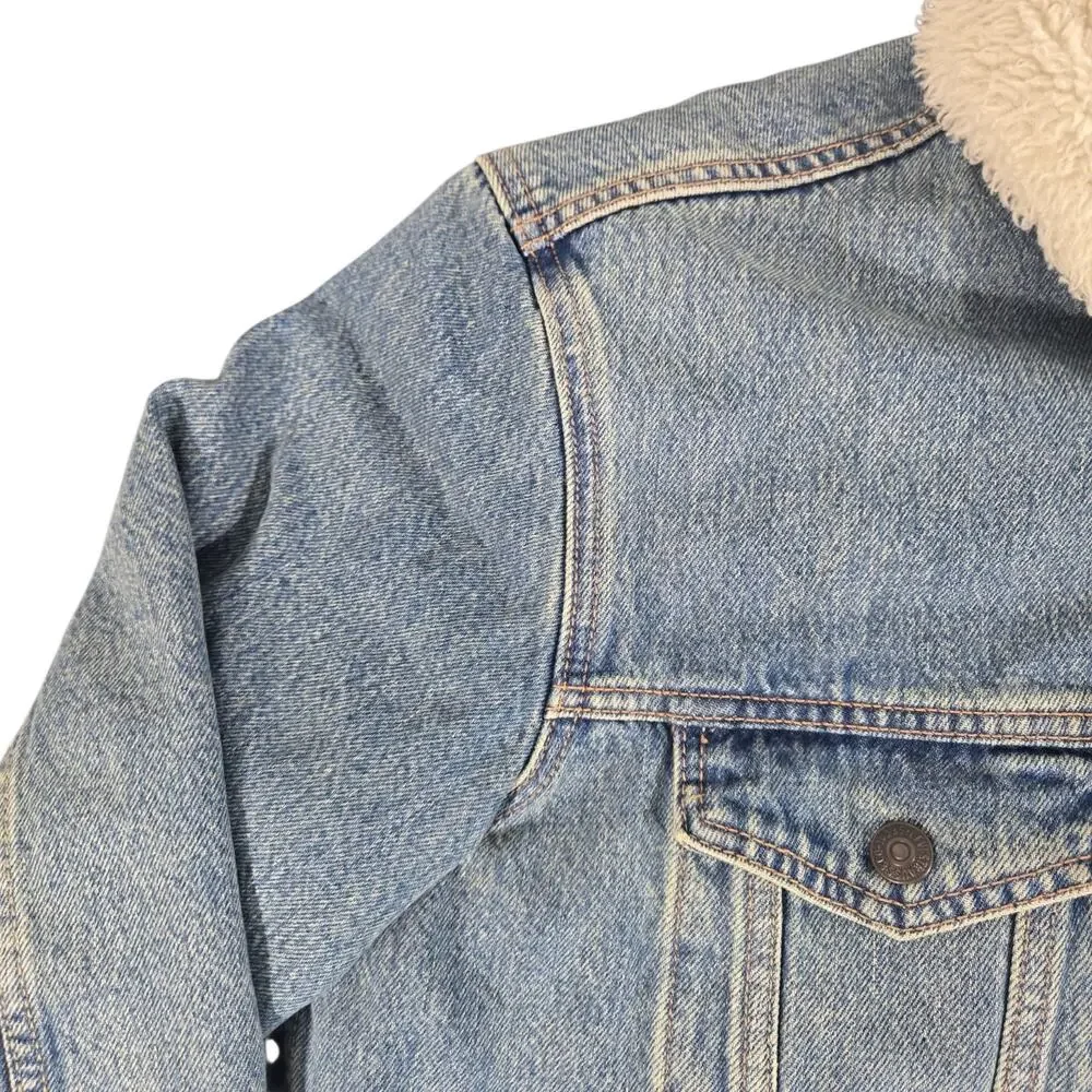 Levis Jacket Mens Medium Blue Denim Sherpa Lined Bomber Winter Trucker Jacket